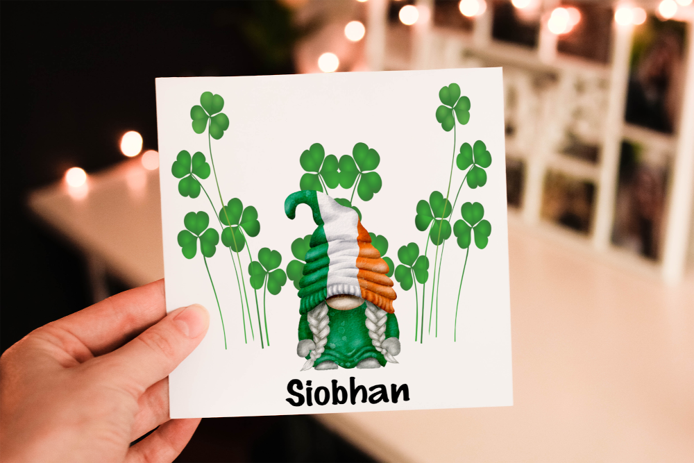 Ireland Gnome Clover Leaf Card, Ireland National Flower Card